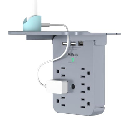 Wall Outlet Extender with Shelf, Surge Protector 6 AC Multi Plug Outlet - color: Grey, size: 3 USB