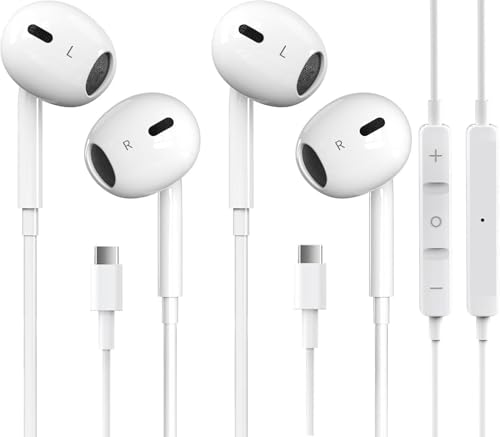 Pcwfbzf 2 Packs USB C Headphones Earbuds Wired for iPhone17/16/15, iPad Pro - size: 2 Pack