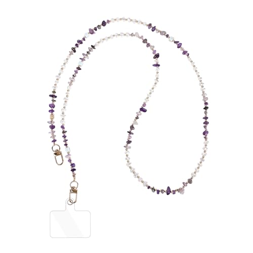 inewateri Universal Phone Lanyard Crossbody Neck Strap with Natural Stone Crystal Charm - Anti-Lost Wrist Strap Cellphone Chain Accessories for Keys Wallet ID Badge, Purple - color: Purple