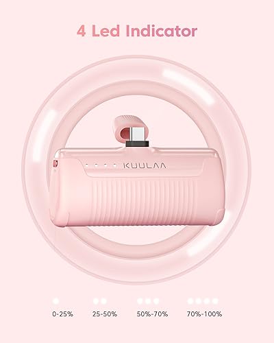 Kuulaa Portable Charger USB C with Built-in USB-C Plug, 4500mAh Mini Power Bank Small Battery Pack for iPhone 15/16,Samsung S22/S23 & Android (Pink) - color: Pack of 1 Pink