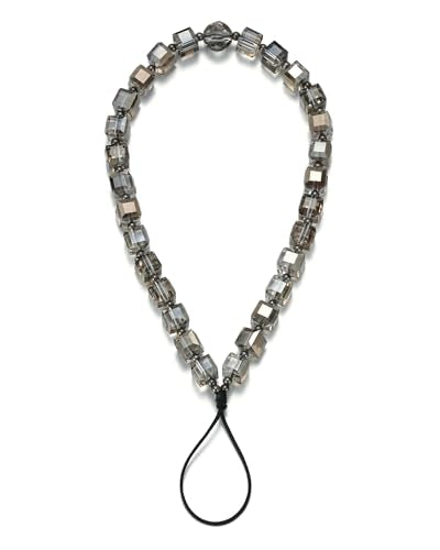 Crystal & Pearl Phone Charm Wrist Strap, Beaded Lanyard Wristlet Chain, Hands-Free Bracelet Strap for Phone Cases - color: Gray