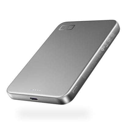 CIO SMARTCOBY Slim 5K 5000mAh Qi2 MagSafe Power Bank Safety Model (Silver) | Lightweight travel, advanced overheat protection, stays cool during use, 15W wireless, 20W USB-C PD, for iPhone - color: Silver