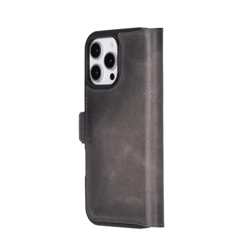 Bayelon Leather Wallet Case for iPhone 16 Pro Max 6.9", Flip Cover Card Holder, iPhone 16 Pro Max Wallet Case, Kickstand Folio Case, MagSafe Compatible Flip Cover, RFID Blocking (Smoked Black) - color: Smoked Black, size: iPhone 16 Pro Max