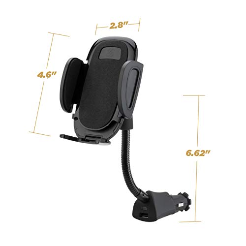 Scosche Universal 12V Car Phone Mount with USB Charger, Phone Holder with Cigarette Lighter Adapter for 12V Socket Plug-In, Flexible Gooseneck, Adjustable Cradle for iPhone & Android Cell Phones - style: 12V Charging Port