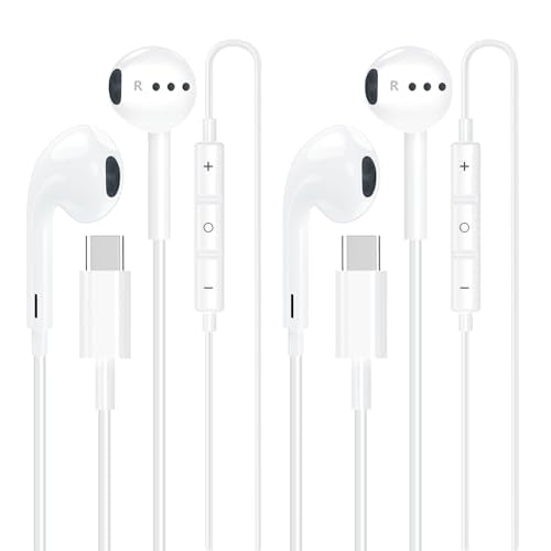 Apple MFi Certified Wired Earphones, 2-Pack USB C Headphones - color: Pure White-C