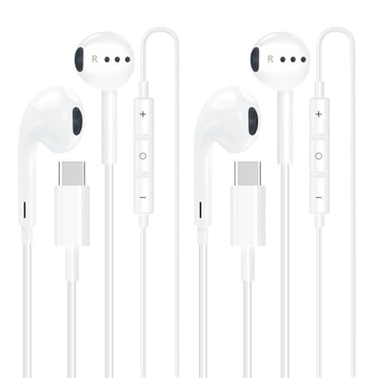 Apple MFi Certified Wired Earphones, 2-Pack USB C Headphones - color: Pure White-C