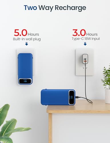 aonidi Portable Charger 12000mAh with Built-in Cables&AC Wall Plug, Navy - color: Navy