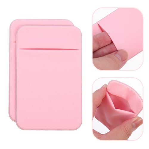 NUOBESTY 2pcs Adhesive Phone Back Pocket Card Sleeve Stretch Fabric Holder Credit Card Wallet for Mobile Phones, Light Pink, Sticker Wallet for Travel and Daily Use