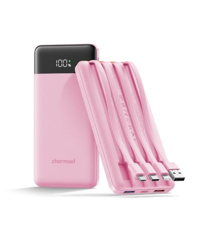 charmast Portable Charger Fast Charging,Built-in 4 Cables,6 Outs & 4 Inputs - color: Pink