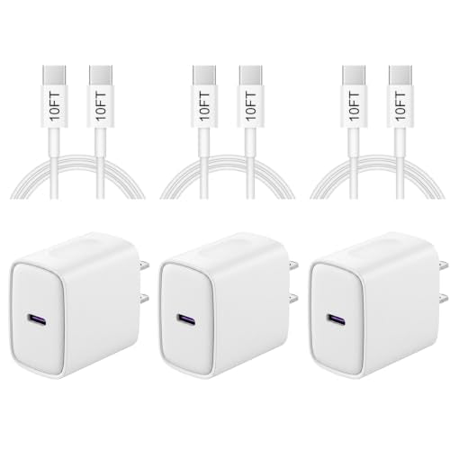 3 Pack iPhone 17 16 15 Charger Fast Charging 10FT - 20W USB C Charger Block - color: White, size: 10FT-3 Pack