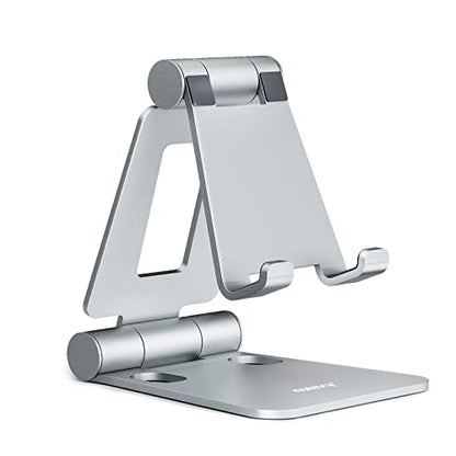 Nulaxy Full Aluminum Dual Folding Cell Phone Stand for Desk, Silver - color: B-Silver