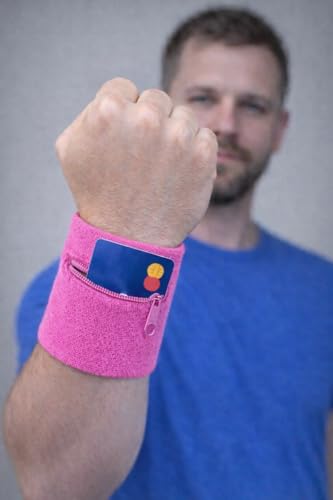 Suddora Zipper Wrist Pouch - Sweatband/Wristband Wallet for Keys, ID, Cards, Cash - color: Pink