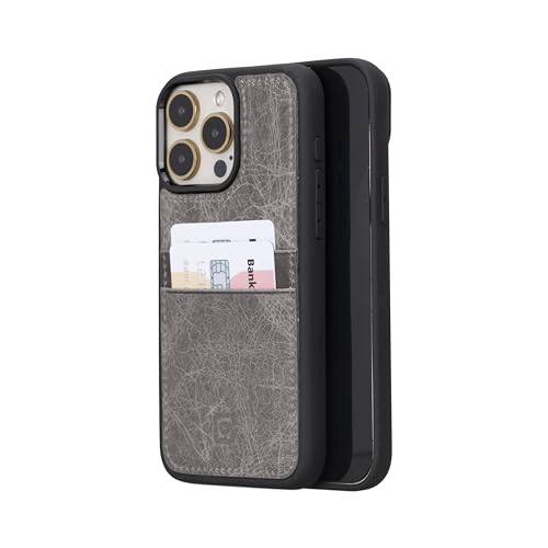 BOULETTA Compatible with iPhone 15 ProMax Case with Card Holder - Genuine Leather, Protective, Slim Phone Case, 2 Card Holders, RFID Blocking 6.7 inches, Gray