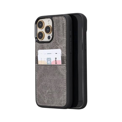 BOULETTA Compatible with iPhone 15 ProMax Case with Card Holder - Genuine Leather, Protective, Slim Phone Case, 2 Card Holders, RFID Blocking 6.7 inches, Gray