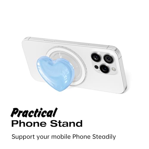 Svanove Heart Magnetic Phone Grip Compatible with Magsafe Phone Grip Holder, Cute Collapsible Glass Grips Stand Kickstand for iPhone Samsung, 3D Crystal Pretty Glitter Love Mag Safe Holder, Light Blue - color: Light Blue, style: Magnetic