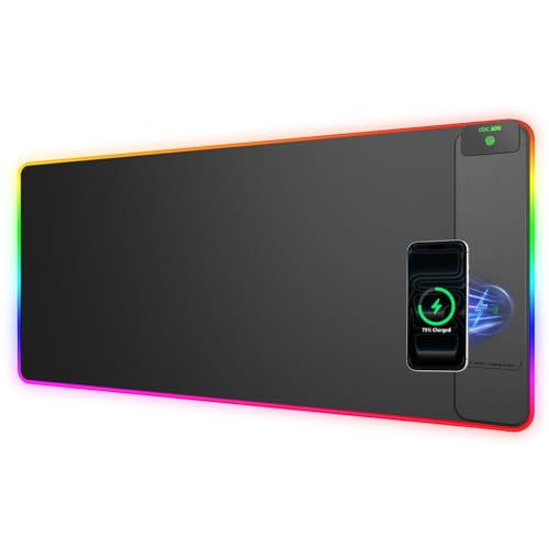 Wireless Charging Mouse Pad Gaming, 31.5"x15.8" Large Desk Mat, Waterproof - color: RGB-31.5"x15.8"-Right