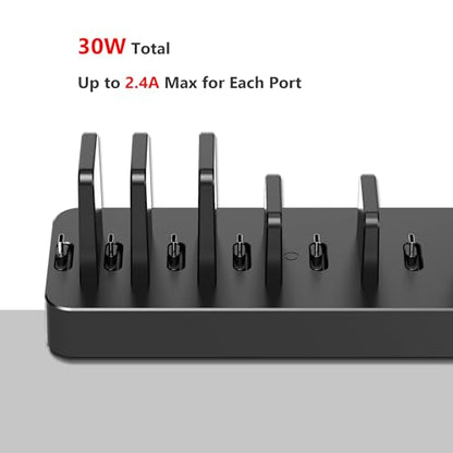 Drevet Charging Station for Multiple Devices, 6 Port USB C Fast Charger Station with 2 AC Outlets and Headset Stand, USB Charging Dock Compatible with Cellphone, Tablet, Kindle, iPhone, iPad and More