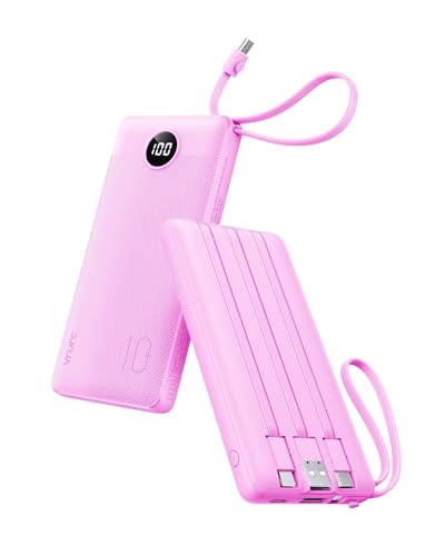VRURC Portable Charger, Slim Power Bank Built-in 4 Cables, Travel Essential - color: Purple
