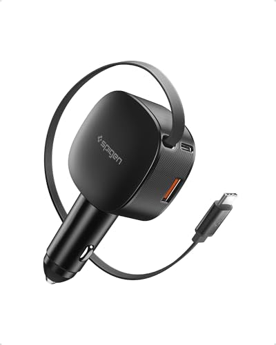 Spigen 3-in-1 60W Retractable USB C Car Charger, Support Fast USB C & USB A