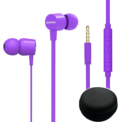 Joymiso Wired Earbuds for School Kids Women Small Ears w Mic & Case Purple - color: Purple