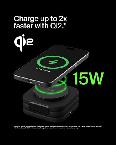 Belkin Qi2 15W Magnetic Wireless Travel Pad, 3 in 1 Foldable Charger - style: 3 in 1