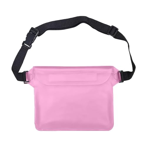 Waterproof Phone Bag, 3 Layer Sealed Submersible Pouch Touchscreen Swimming Case Adjustable Crossbody Waist Pack - color: Pink