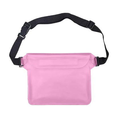 Waterproof Phone Bag, 3 Layer Sealed Submersible Pouch Touchscreen Swimming Case Adjustable Crossbody Waist Pack - color: Pink