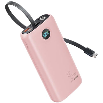 DIAMUAR Portable Charger 20000mAh 45W, Built in USB C Cable, 3W Flashlight - color: Pink