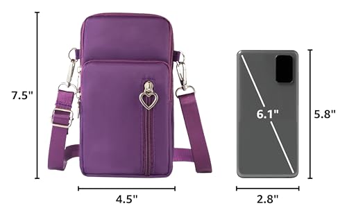 Small Crossbody Bag for Women - Mini Phone Purses with Crossbody Strap and Wallet - Nylon Arm Bag - color: A-grape Purple