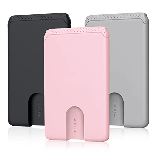 SHANSHUI 3 Pack Premium Silicone Ultra Slim Phone Wallet Stick on Phone Pocket Fit Almost All Smartphones - Black, Grey, Pink - color: Black, Pink, Grey x 3 PCS