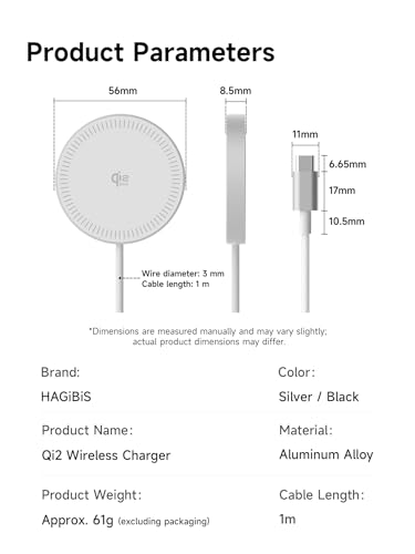 Hagibis Magnetic Wireless Charger, Qi2.2 Dual-Sided Magnetic 25W Magsafe Fast Charging Pad for iPhone 17 16 15 Pro Max, AirPods4/3/2/Pro, Galaxy S26 S25 S24 Ultra, Pixel 10 Series (Silver) - color: Silver