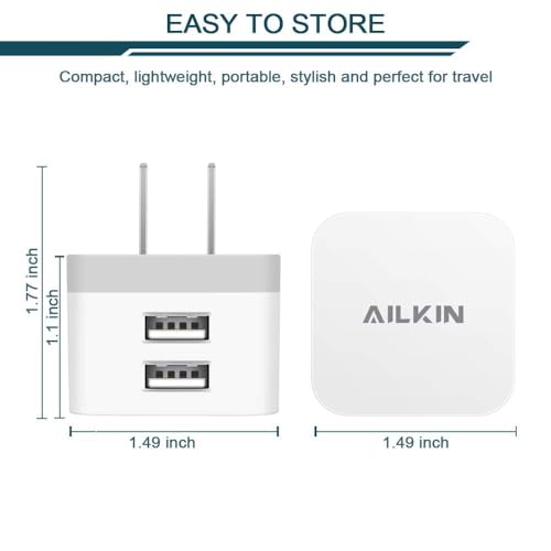 90 Degree USB Wall Charger Plug Flat Side Right Angle Dual Port USB Adapter - color: White, style: 3Pack USB Wall Chargers