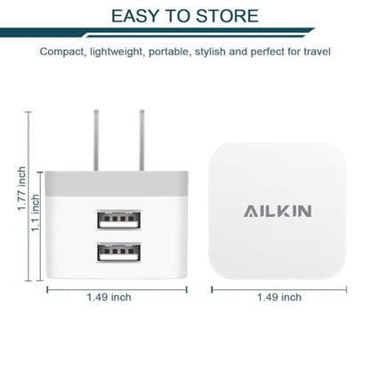 90 Degree USB Wall Charger Plug Flat Side Right Angle Dual Port USB Adapter - color: White, style: 3Pack USB Wall Chargers