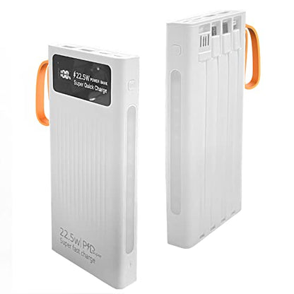 Portable Charger with Built in Cables,Mandarooker 10000mAh Power Bank with LED Lamp Fast Charging USB C External Battery Pack Phone Charger with LED Display for iPhone, Samsung and Cell Phones(White) - color: White