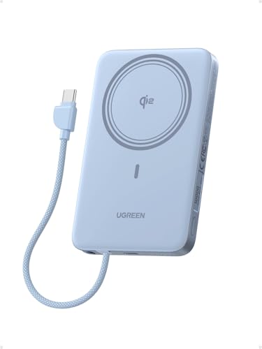 UGREEN Magflow Air 10000mAh Qi2 15W Wireless Power Bank Built-in Cable - color: Blue