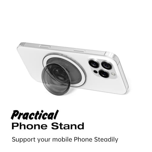 Svanove Magnetic Phone Grip Compatible with Magsafe, Mag Safe Translucent Clear Grip Collapsible Kickstand for iPhone Samsung Pixel, Cute Transparent Silicone Removable Phone Stand Holder, Black - color: Black, style: Magnetic