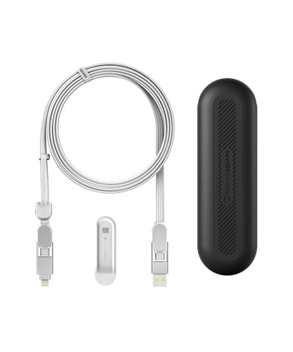 Rolling Square inCharge XL 200 cm - USB-C Cable, Universal Smartphone Cable, Gift for Men, 6-in-1 Universal Charger for Smartphones, Technical Gadget, White, Lightning Cable 100W - color: White