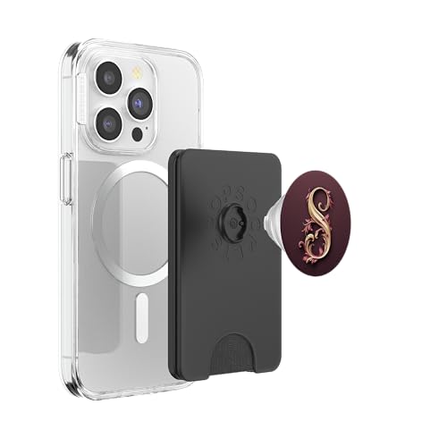 Red Initial Letter S Personalized Pretty Script PopSockets PopWallet for MagSafe - style: Magnetic PopWallet
