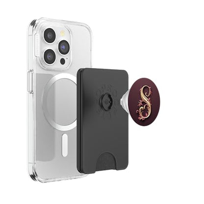Red Initial Letter S Personalized Pretty Script PopSockets PopWallet for MagSafe - style: Magnetic PopWallet