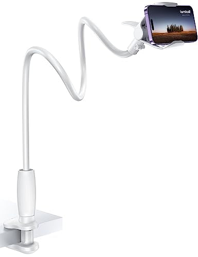 Lamicall Gooseneck Phone Holder for Bed, Stable Flexible Arm Stand for Desk - color: Snow White