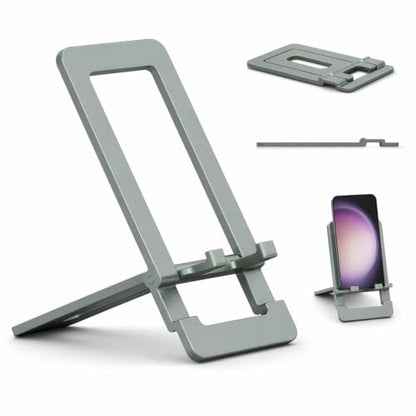 Ultra Slim Aluminum Card Phone Stand, Portable Foldable Pocket Cell Phone Holder, Adjustable Desktop Smartphone Stand for iPhone, Samsung, Android Phones, Travel Home (Grey) - color: Grey