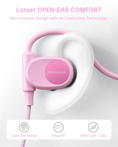Mehomeli Kid Headphones, Air Conduction Open Ear Headphones, 3.5mm Jack - color: Pink