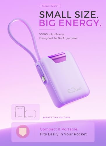 M1 Mini Portable Charger, 10000mAh Ultra-Compact Power Bank, 22.5W PD Fast Charging, Tpye-C Built-in Cable, Small External Battery Pack for iPhone, Samsung, Android iPad (Purple) - color: Purple