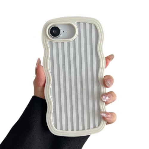 ZTOFERA for iPhone 17E/iPhone 16E Case,Cute Aesthetic Stripes Phone Case with Curly Wavy Frame,Clear Slim Shockproof Soft TPU and Hard PC Protective Phone Cover for Women Girls-White Stripes - color: White Stripes, size: iPhone 17E/iPhone 16E 6.1"