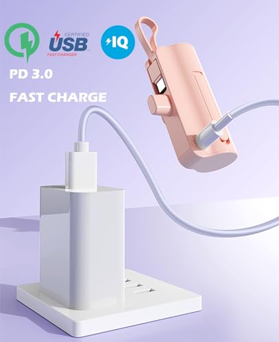 Mini Power Bank,Capsule Power Phone Charger 5500mAh,Portable Charger with Dual USB-C Ports for iPhone 17/16/15/15 plus/15 pro/15 pro Max/Android Phone/Samsung/Moto/LG etc (Purple) - color: Purple