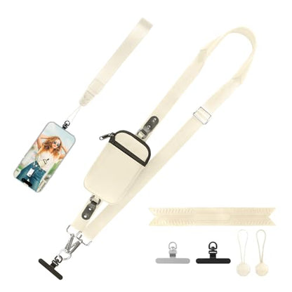 YFWE Clip and Go Strap for Phone With Wallet Crossbody (Detachable RFID Wallet)- Adjustable Phone Lanyard Crossbody with 360° Rotatable Tether Tabs for All Phones (Cream) - color: 2-cream