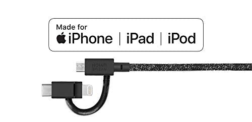 Native Union Belt Cable Universal - 6.5ft Ultra-Strong Reinforced [MFi Certified] Durable Charging Cable with 3-in-1 Adaptor for Lightning, USB-C and Micro-USB Devices (Black) - color: Cosmos
