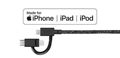 Native Union Belt Cable Universal - 6.5ft Ultra-Strong Reinforced [MFi Certified] Durable Charging Cable with 3-in-1 Adaptor for Lightning, USB-C and Micro-USB Devices (Black) - color: Cosmos