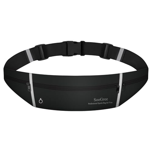 SooGree Slim Running Belt Sport Fanny Pack, Reflective Waist Pack, Waterproof Phone Holder, Jogging Pouch for Phone Money, Black - color: Black