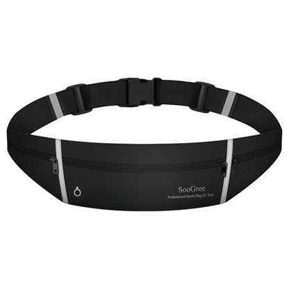 SooGree Slim Running Belt Sport Fanny Pack, Reflective Waist Pack, Waterproof Phone Holder, Jogging Pouch for Phone Money, Black - color: Black